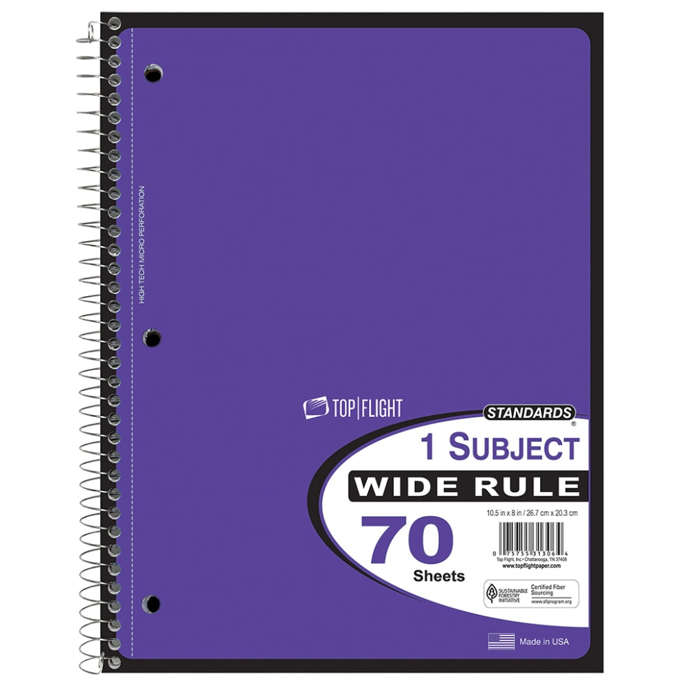 Top Flight Standards Notebook, Wide Rule, 1 Subject, 70 Sheets