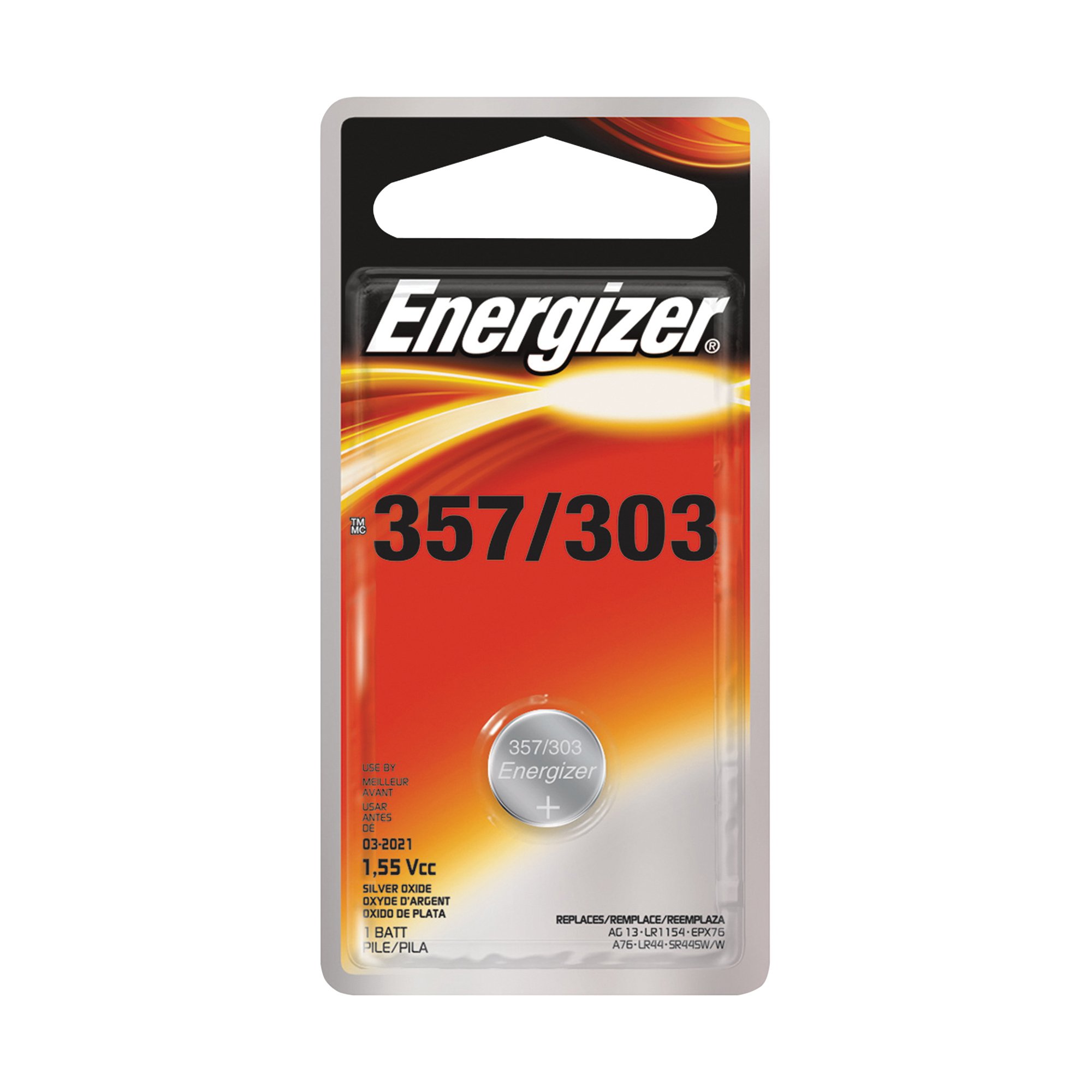 Energizer Silver Oxide Watch Battery 1.55 Volt 357/303, Single Pack