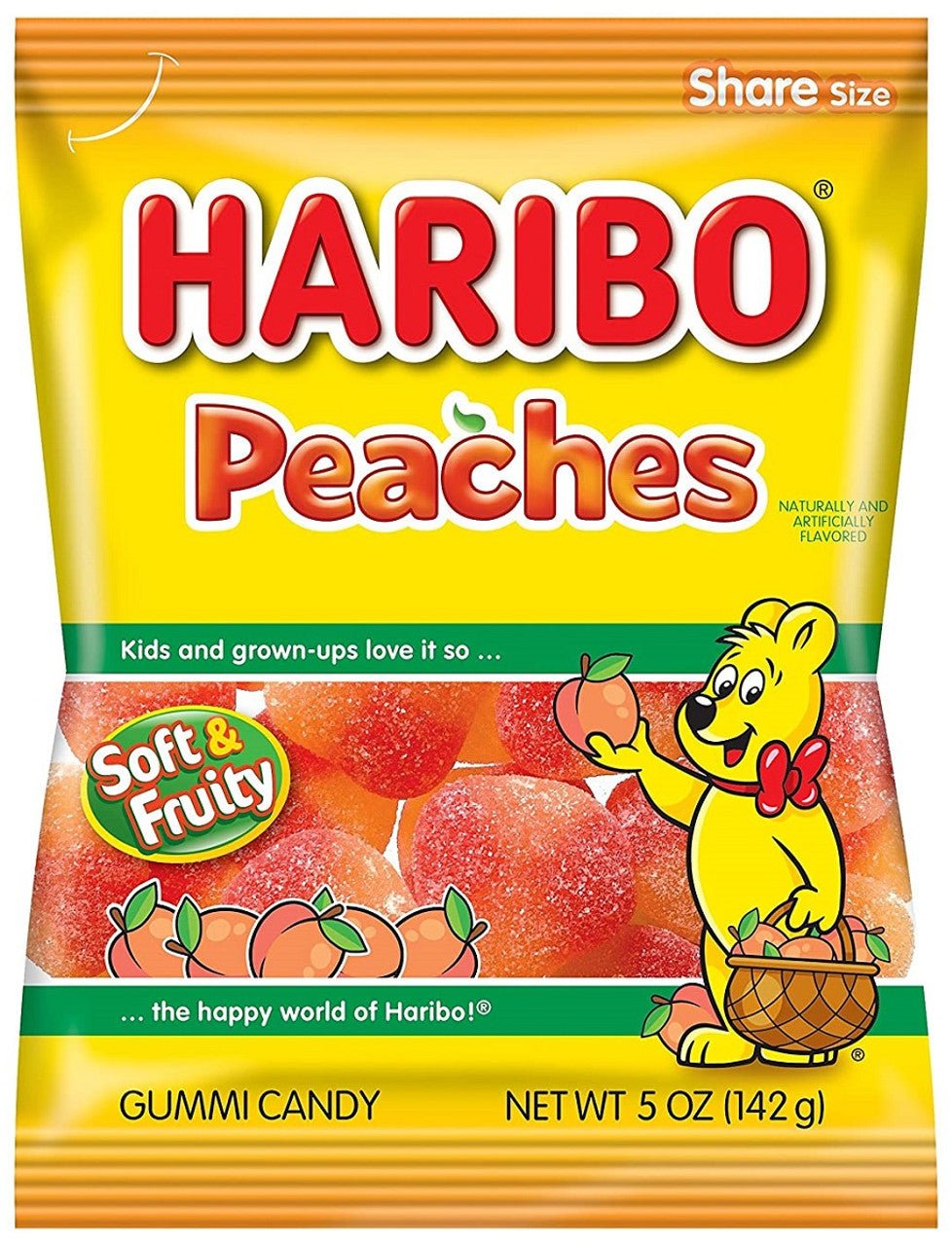Haribo Peaches Gummi Candy 5 Oz Peg Bag