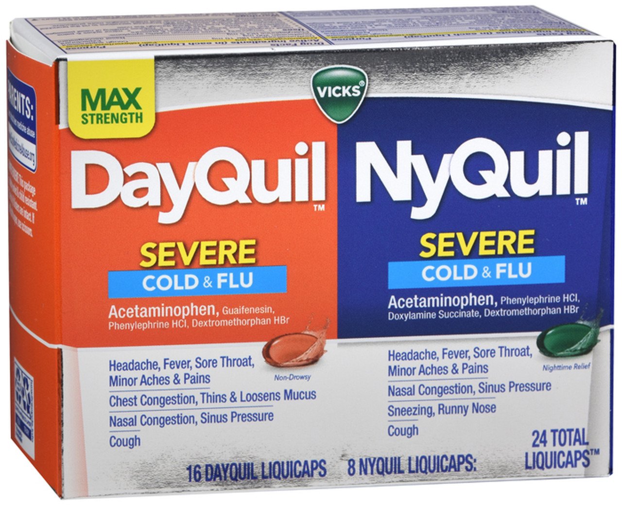 Vicks Cold & Flu, Severe, Max Strength, LiquiCaps