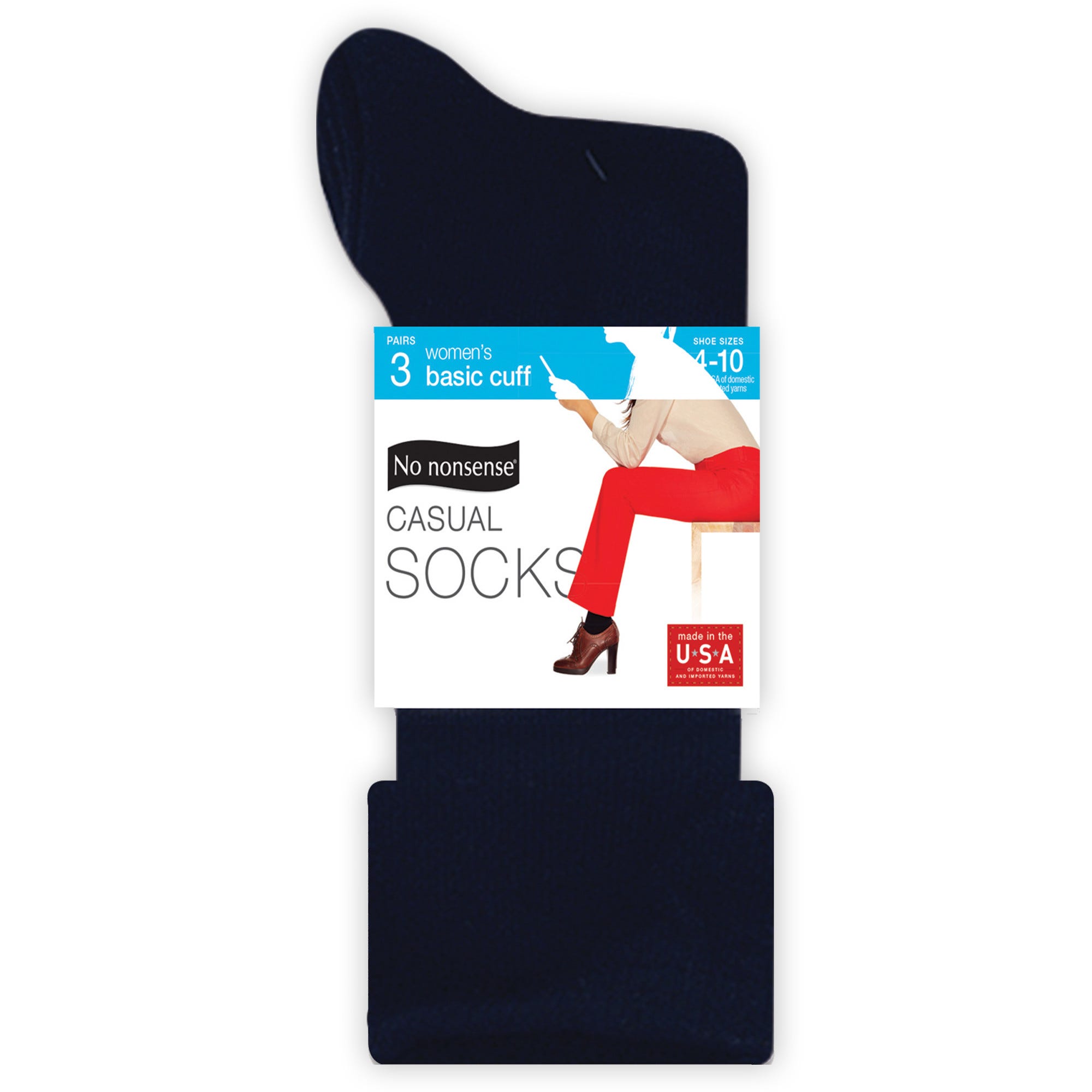 No Nonsense Casual Socks, Basic Cuff, Shoe Size (4-10), Women's