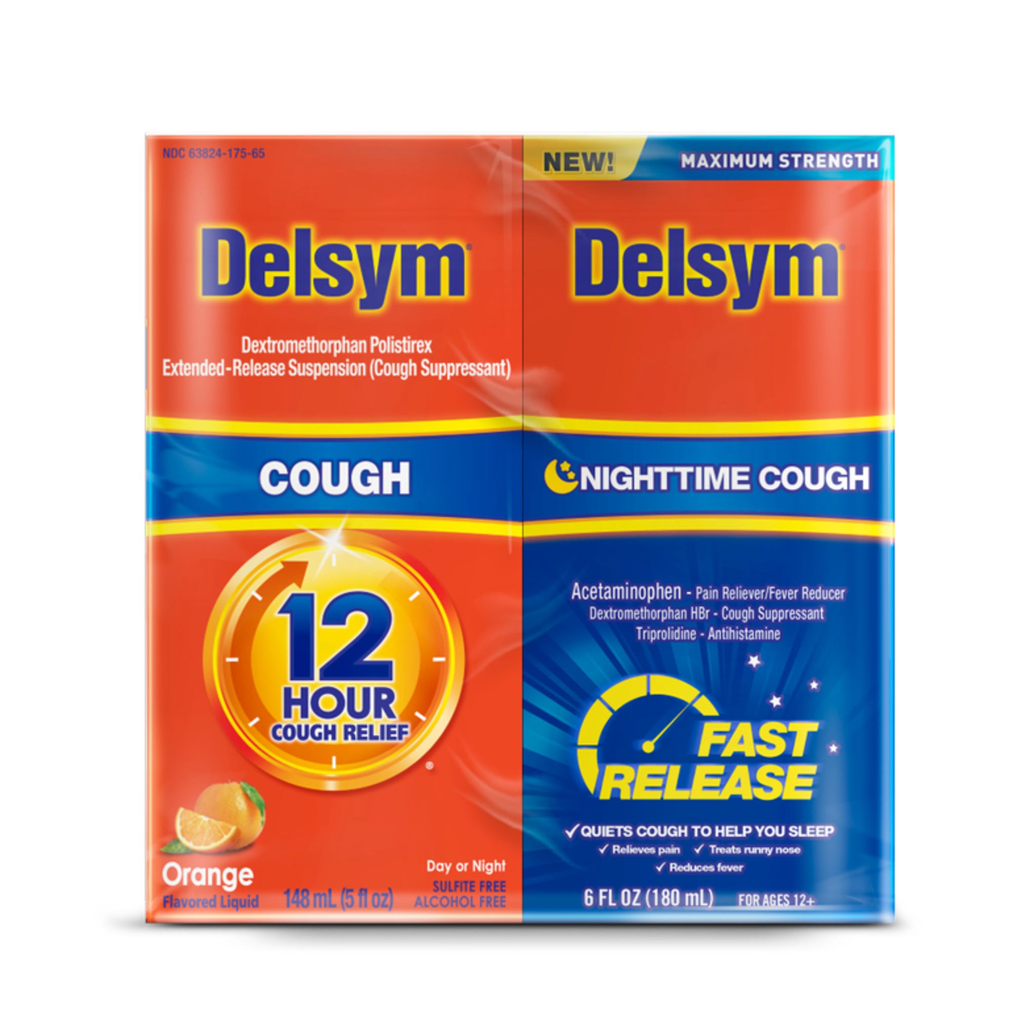 Delsym 12 Hour Cough Daytime & Nighttime Fast Relief Combo, 11 Fl Oz