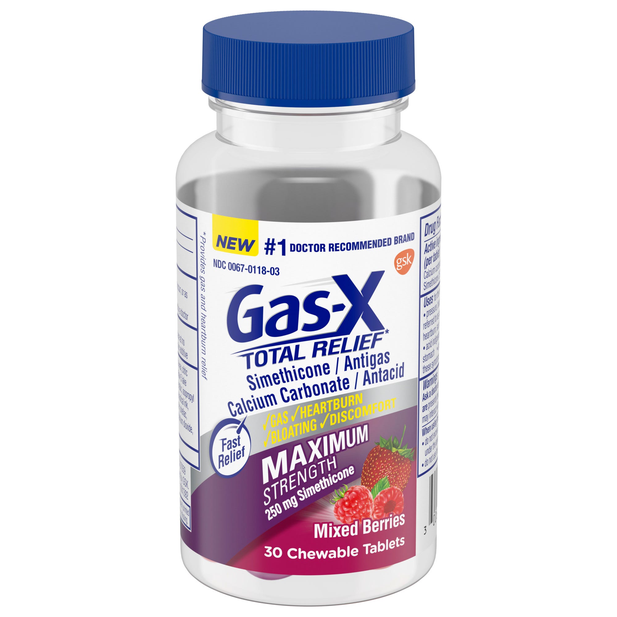 Gas-X Total Relief, Maximum Strength, 250 Mg, Mixed Berries, Chewable Tablets