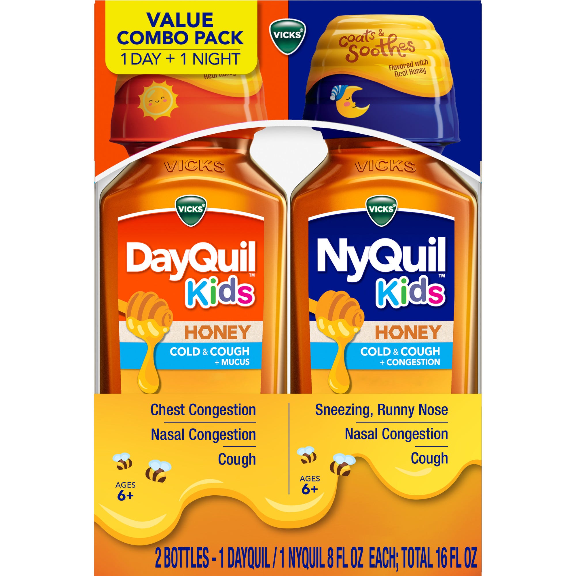 Vicks Kids NyQuil/DayQuil Honey Cold & Cough + Congestion Relief Combo Pack