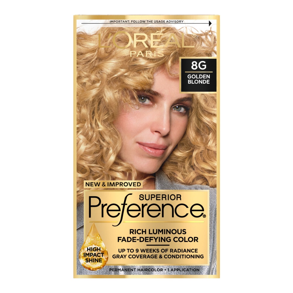Superior Preference L'Oreal Paris Fade-Defying Color & Shine System - Level 3 Permanent, Golden Blonde/Warmer 8G