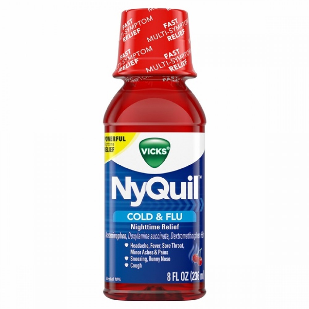 Vicks NyQuil Cold & Flu Nighttime Relief Cherry Flavor Liquid 8 Fl Oz