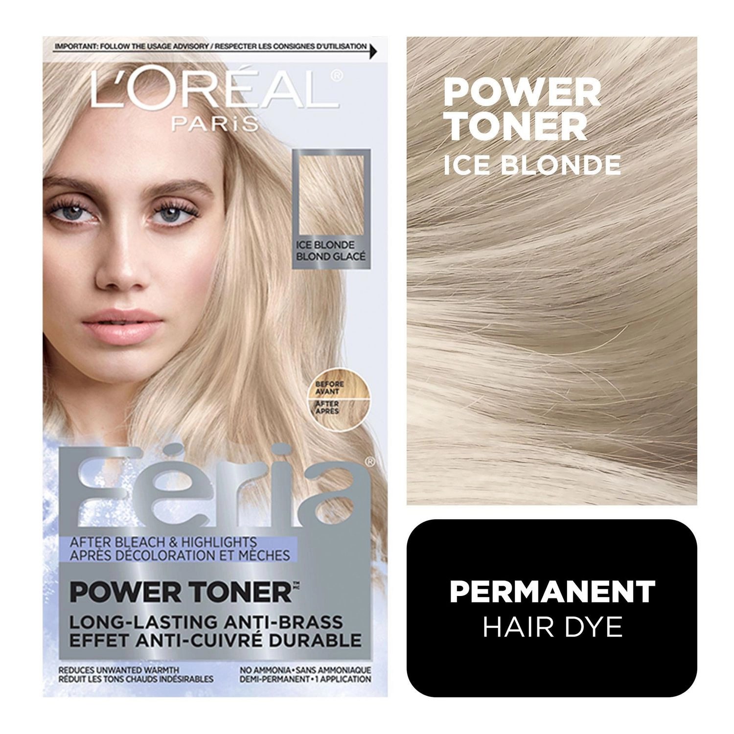 L'Oreal Paris Feria Power Toner, Long Lasting Anti Brass Toner Ice Blonde 9P - 1 Fl Oz