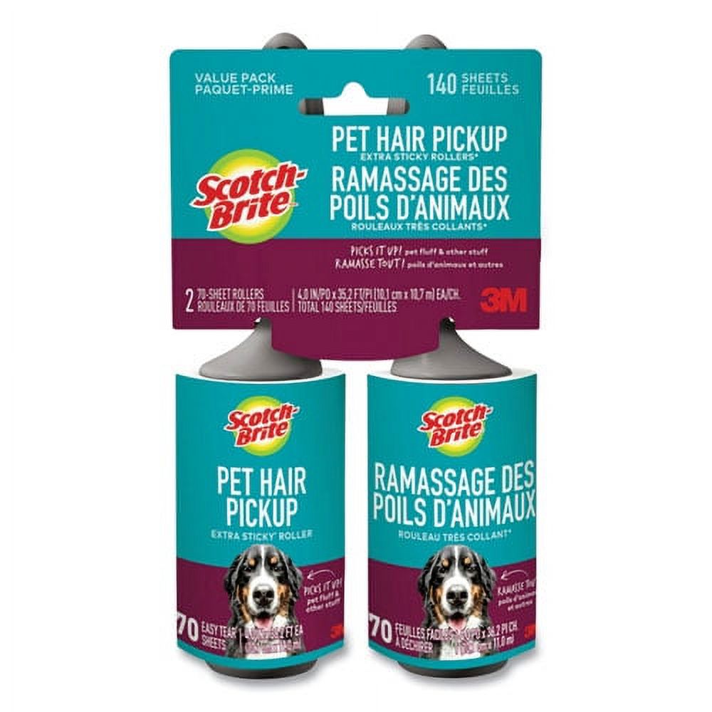 3M Commercial Tape Scotch-Brite Pet Hair Pickup Lint Roller, 70 Sheets/Roller, 2/Pack
