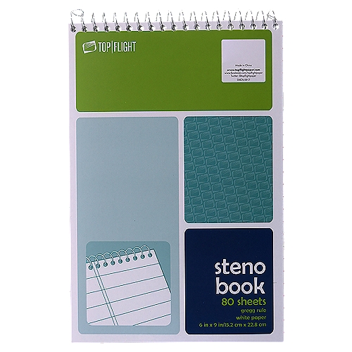 Top Flight Steno Book, Gregg Rule, White Paper, 80 Sheets