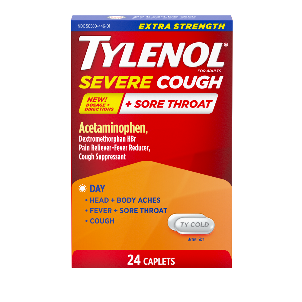 Tylenol Severe Cough + Sore Throat, Extra Strength, Caplets