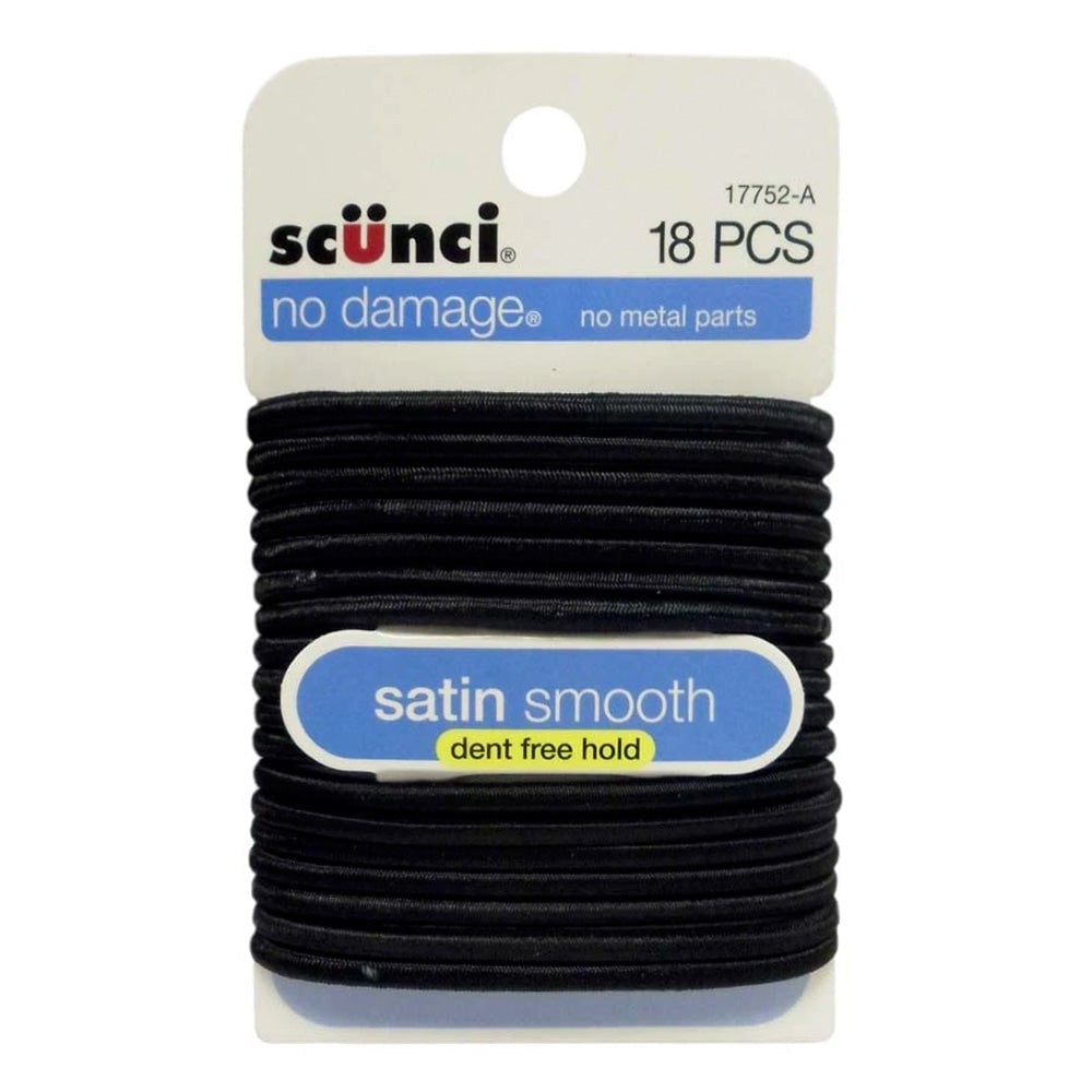 Scunci No Damage Satin Smooth Medium Hold Black Hair Elastics 18 Pcs