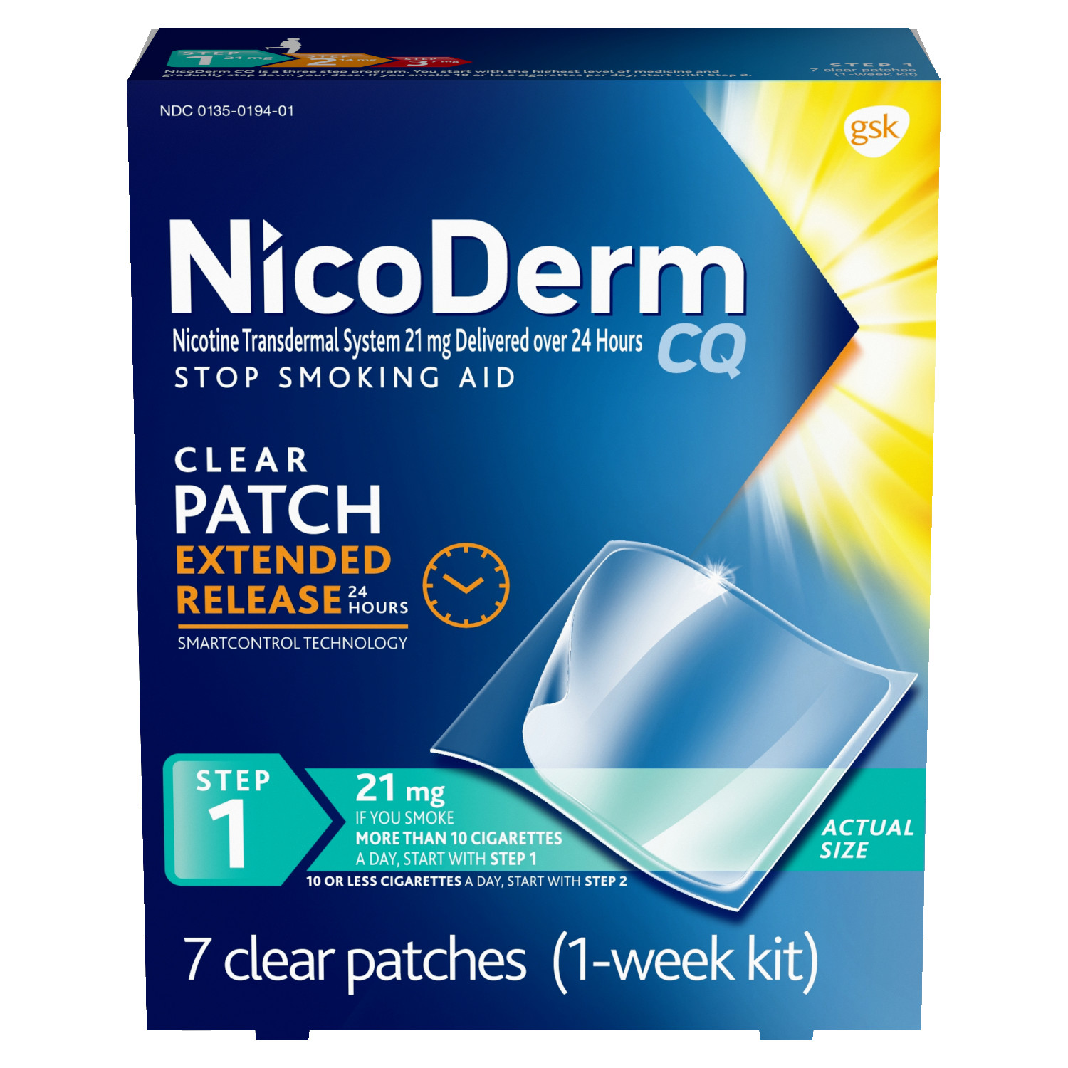 NicoDerm CQ Step 1 Nicotine Patches To Quit Smoking 21mg Clear