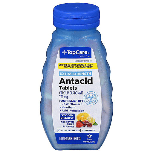 TopCare Extra Strength Antacid Chewable Tablets Assorted Fruit 750 mg 60 ct