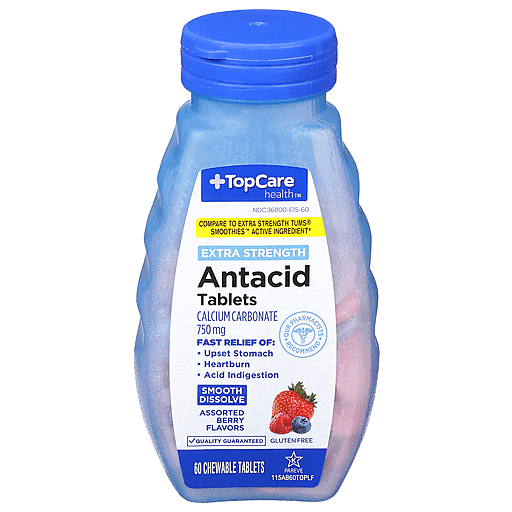TopCare Extra Strength Antacid Chewable Tablets Assorted Berry 750 mg 60 ct