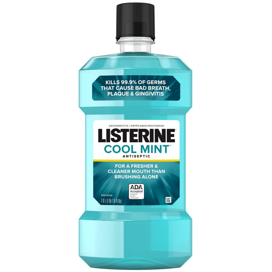 Listerine Cool Mint Antiseptic Mouthwash/Mouth Rinse For Bad Breath & Plaque 1 L