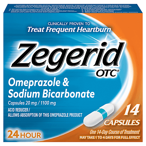 Zegerid OTC Omeprazole & Sodium Bicarbonate, 20 Mg/1100 Mg, Capsules