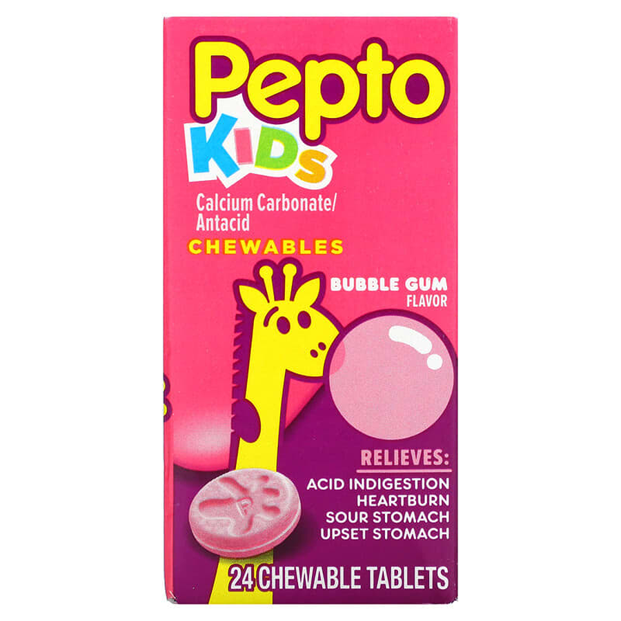 Pepto Kids Antacid Chewable Tablets For Upset Stomach Relief, Over The Counter Medicine, 24 Ct