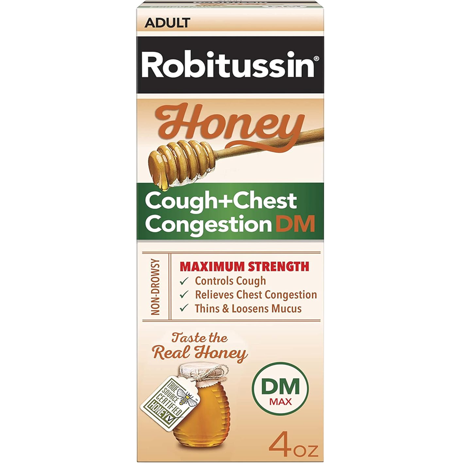 Robitussin Adult Honey Nighttime Cough Dm Liquid Maximum Strength, 4 Oz