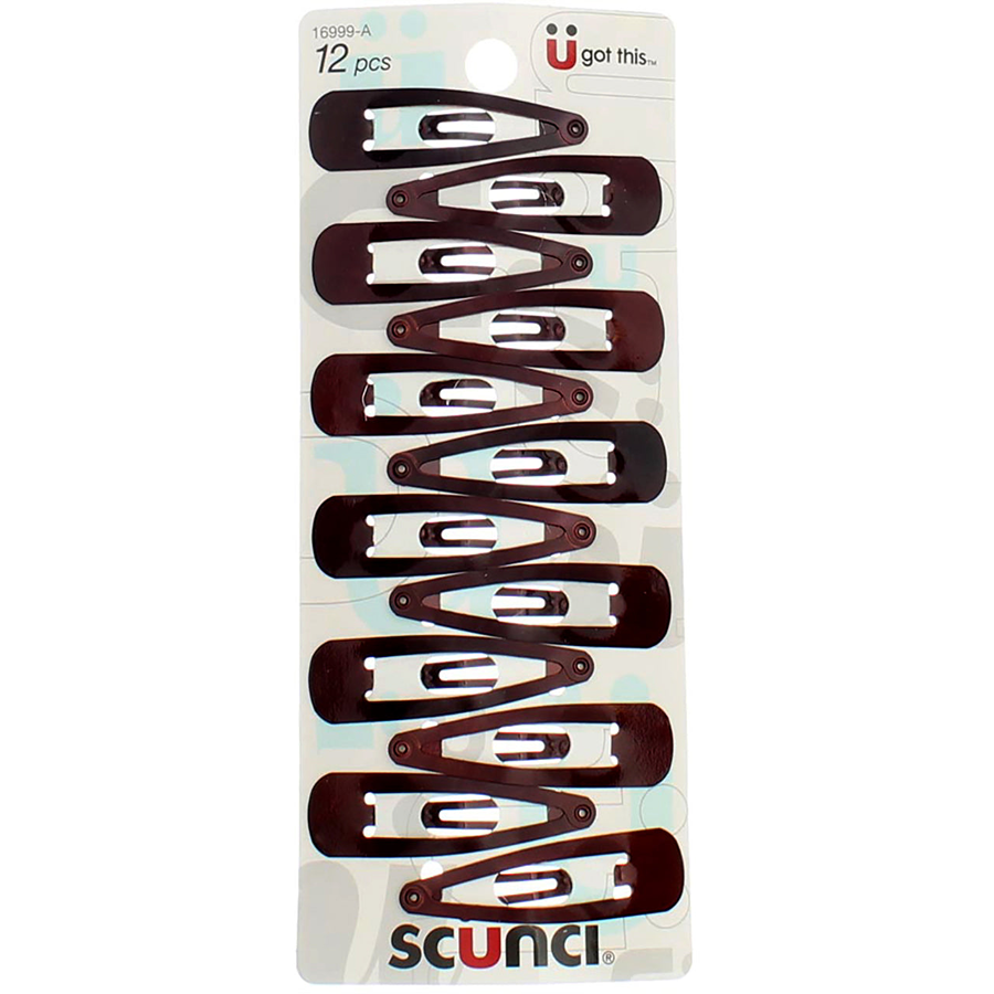 Scunci Metal Snap Clips - Brown - All Hair - 12pcs