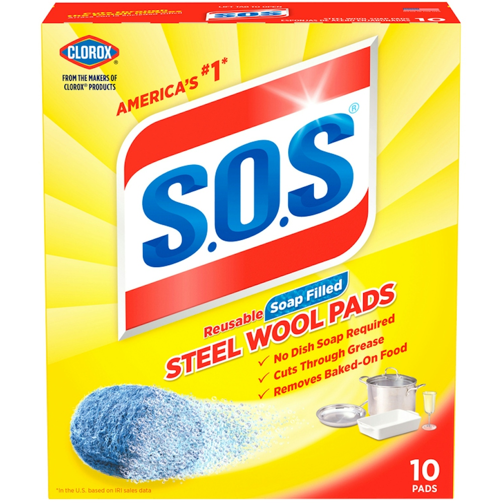 Clorox Reusable S.O.S Soap Filled Steel Wool Pads, 10 Pads