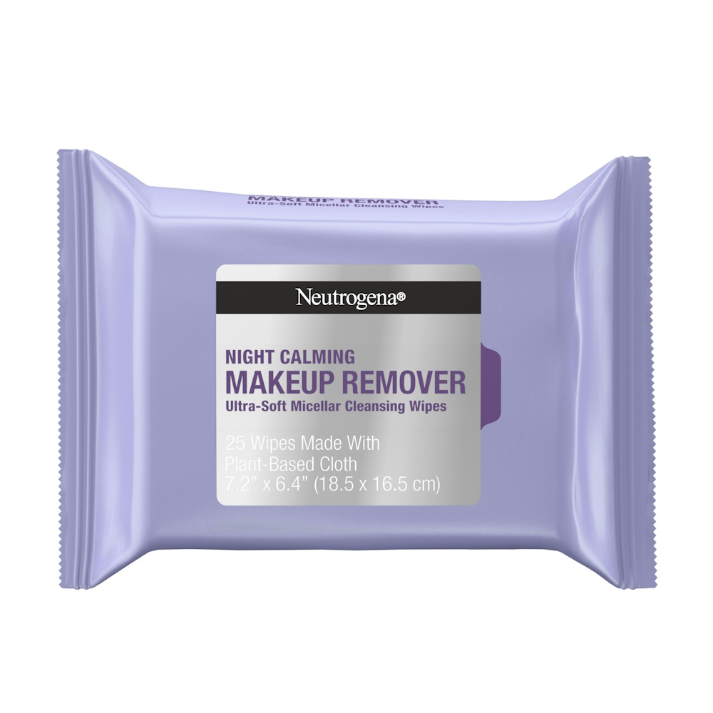 Neutrogena Night Calming Cleansing Makeup Remover Face Wipes, Nighttime Facial Towelettes To Remove Sweat, Dirt & Makeup, Leaves Skin Feeling Calm, Alcohol-free, 100% Plant Based Cloth