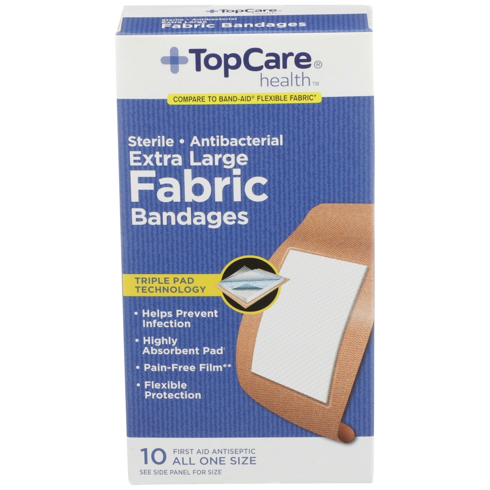 TopCare Antibacterial Fabric Bandages, Extra Large, 10 ct
