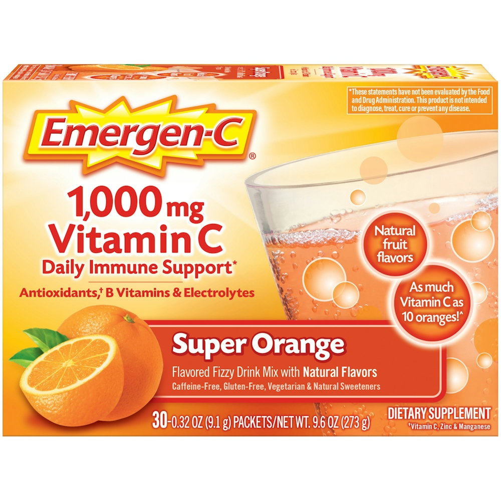 Emer'gen-C 1000 Mg Vitamin Fizzy Drink Mix, Super Orange - 30 Packets