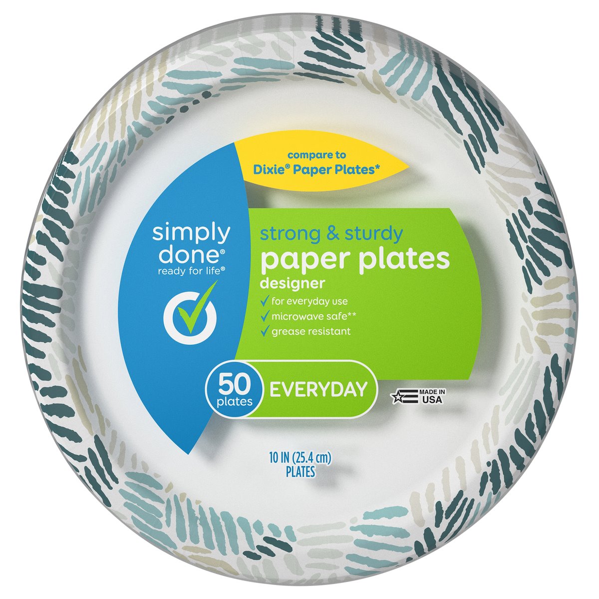 Simply Done Strong & Sturdy Everyday Designer Paper Plates 10 in 50 ct