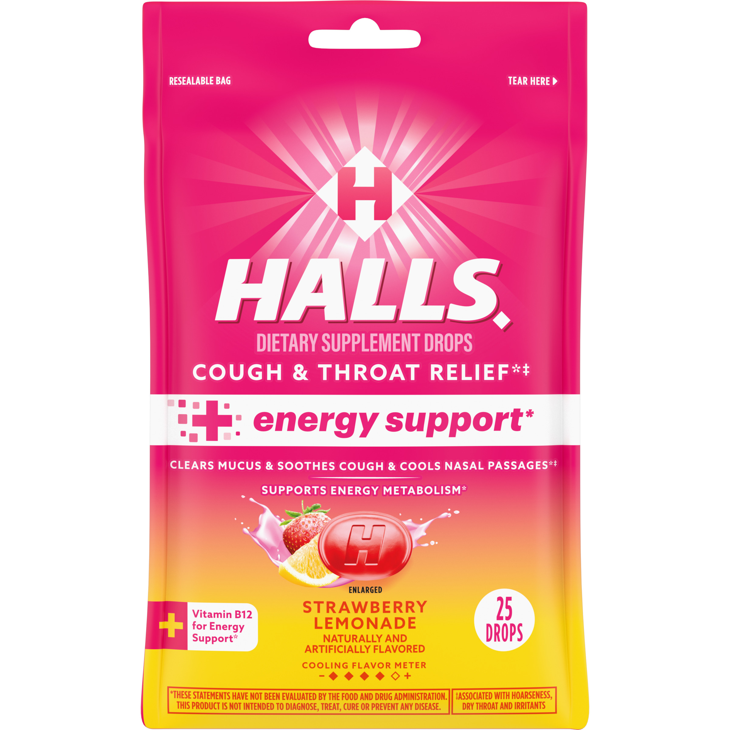 Halls Cough & Throat Relief, Strawberry Lemonade