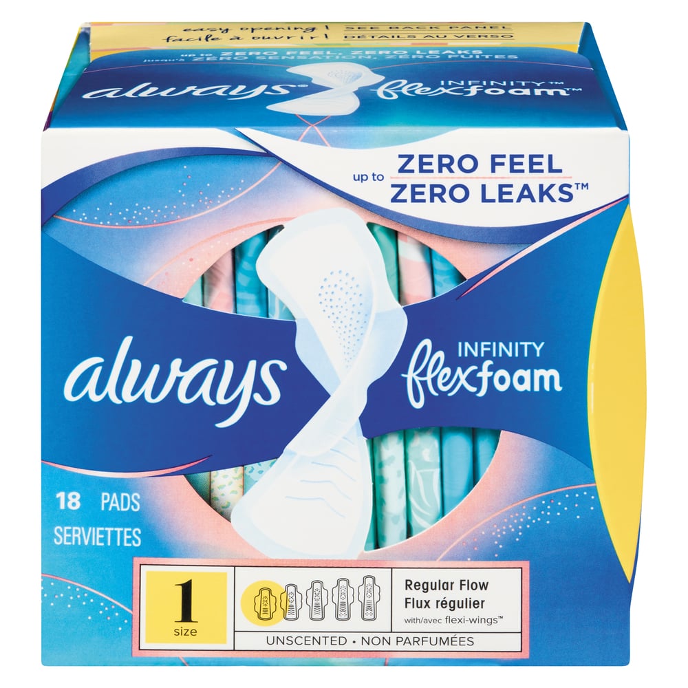 Always Infinity Flex Foam With Wings, Size 1, Regular Flow, Unscented, 18 Pads