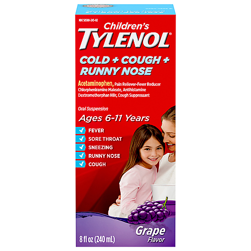 Children's Tylenol Cold + Cough + Runny Nose, Grape Flavor 8 Fl Oz