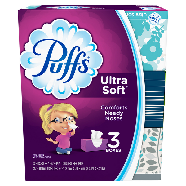Puffs Ultra Soft Facial Tissues, 3 Count