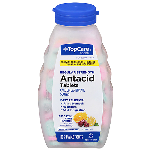 TopCare Regular Strength Antacid Chewable Tablets Assorted Fruit 500 mg 150 ct