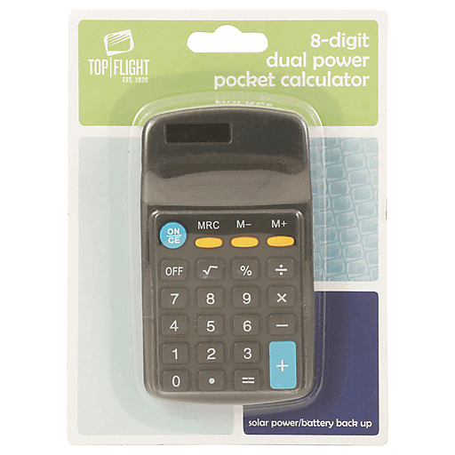 Top Flight Pocket Calculator, 8 Digit, Dual Power