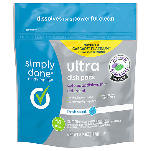 Simply Done Ultra Dish Pacs Automatic Dishwasher Detergent Pods Fresh Scent 14 ct