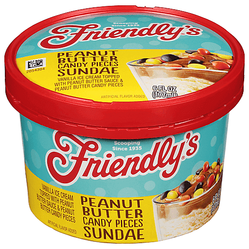Friendly's Ice Cream Peanut Butter Candy Pieces Sundae Cup 6 Fluid Ounce