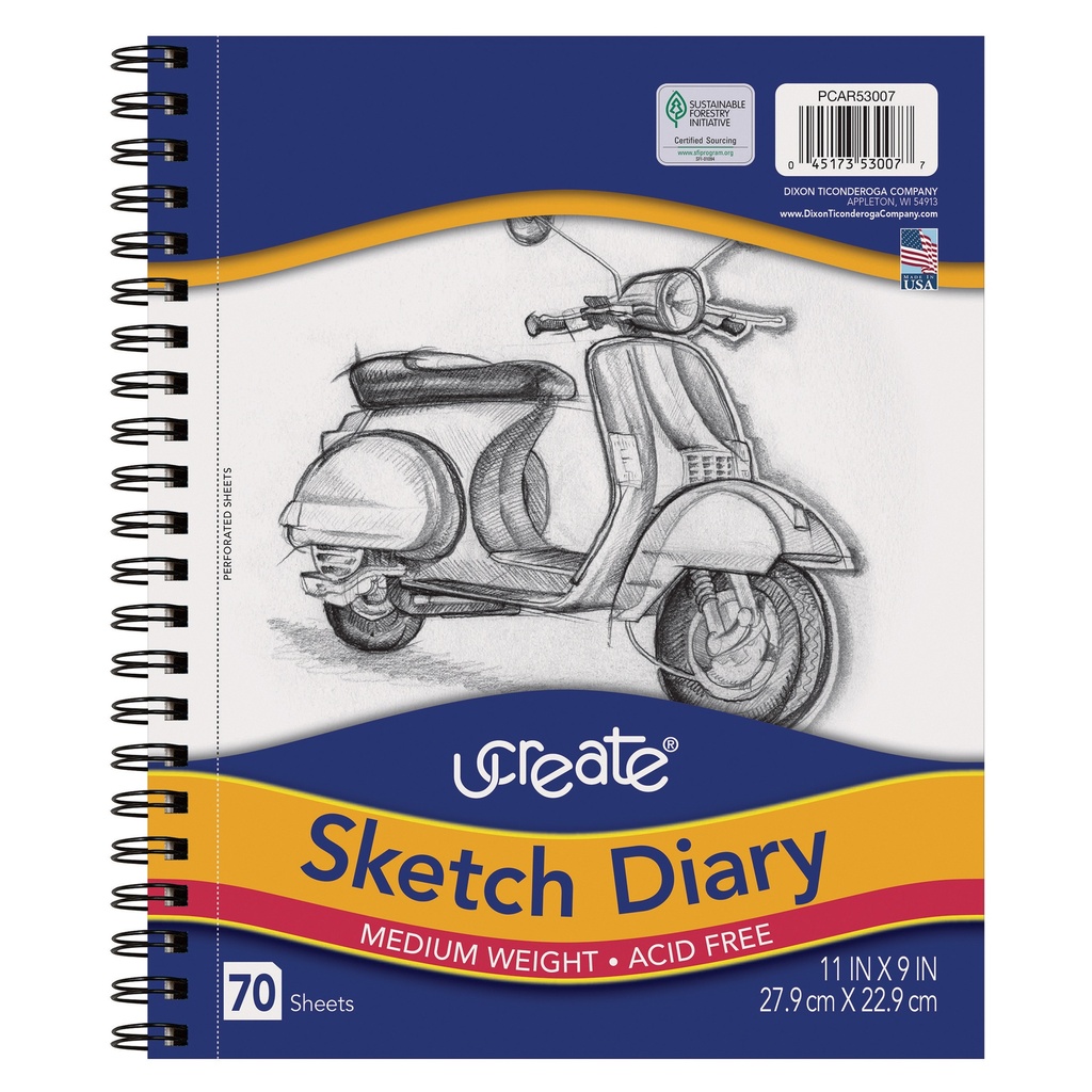 Pacon 11\" X 9\" Medium Weight Sketch Diary 70 Sheets