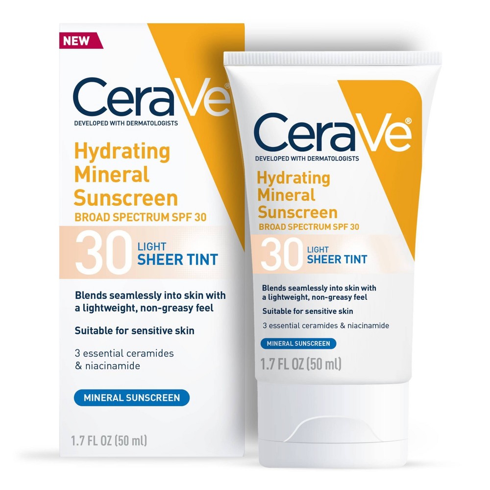 Cerave Hydrating Mineral Sunscreen SPF 30 Sheer Tint 1.7 Oz