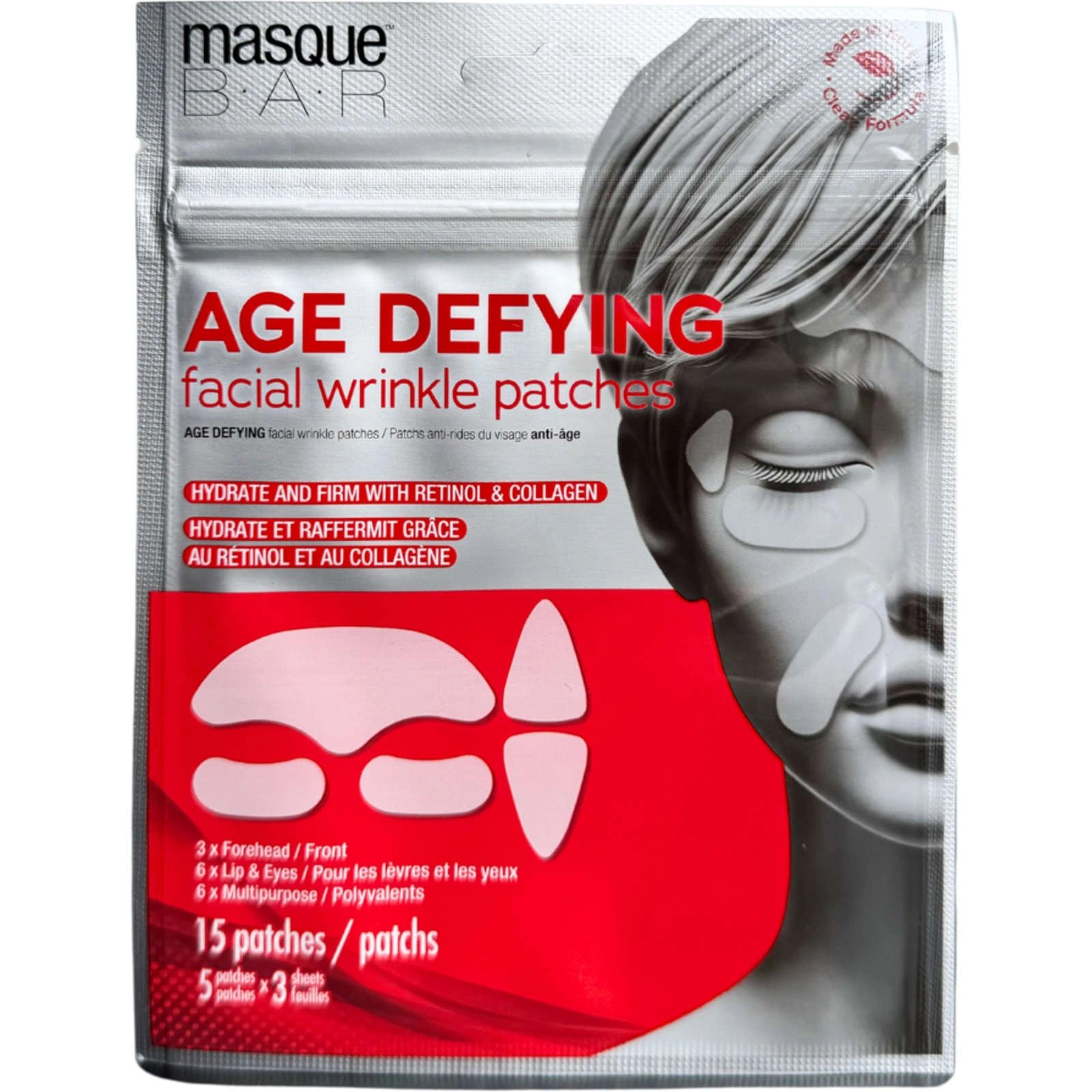 Masque Bar Age Defying Facial Wrinkle Patches - Red, Infused With Collagen & Retinol For Hydration And Firmness