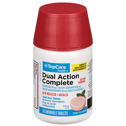 TopCare Dual Action Complete Acid Reducer + Antacid Chewable Tablets Mint 25 ct