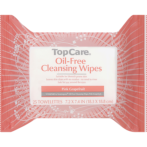 TopCare Cleansing Wipes, Pink Grapefruit, Oil Free, 25 ct