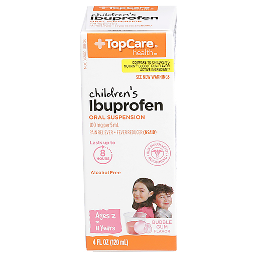 TopCare Children's Oral Suspension Ages 2 To 11 Years Bubble Gum Flavor 100 Mg Per 5 M L Ibuprofen 4 Fl Oz