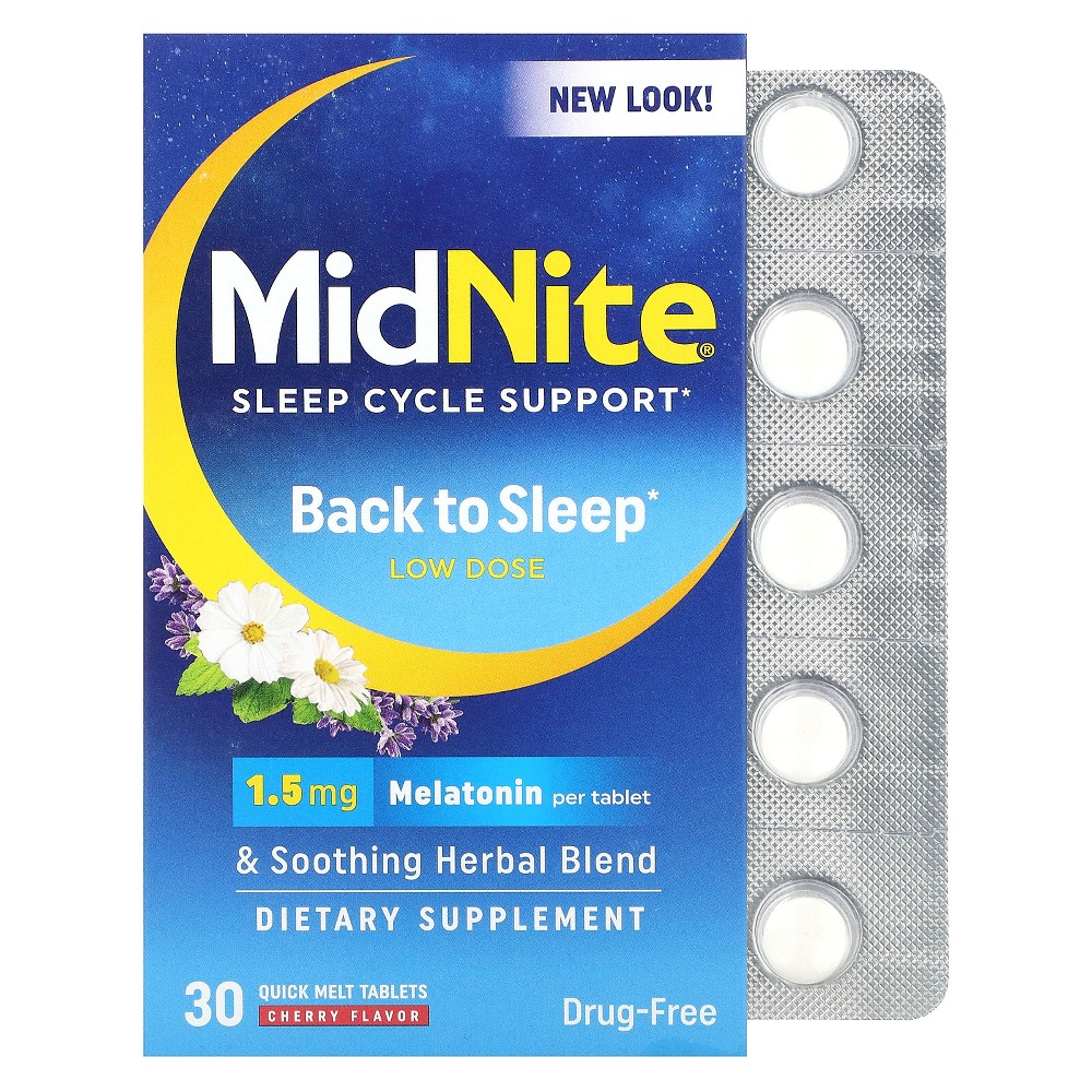 MidNite Sleep Cycle Support, Low Dose, Cherry, 1.5 Mg, 30 Quick Melt Tablets