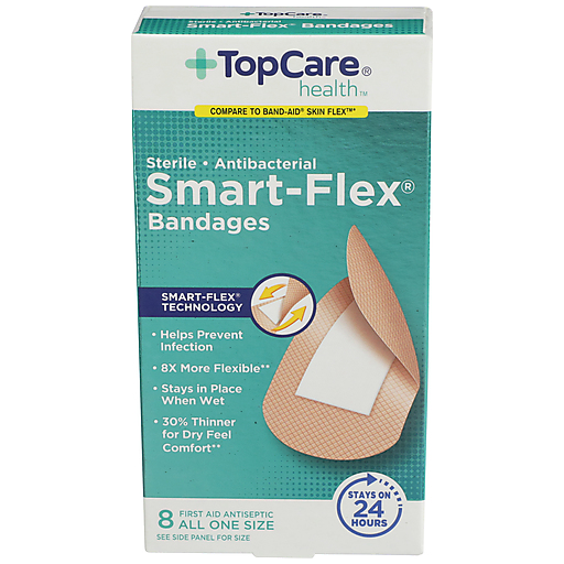 TopCare Sterile Antibacterial Smart‑Flex Bandages, 2 in x 3.5 in, 8 ct
