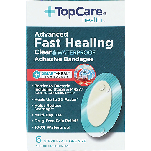 TopCare Health Advanced Fast Healing Clear Waterproof Adhesive Bandages, 6 ct (1 1/8 in x 2 1/4 in)