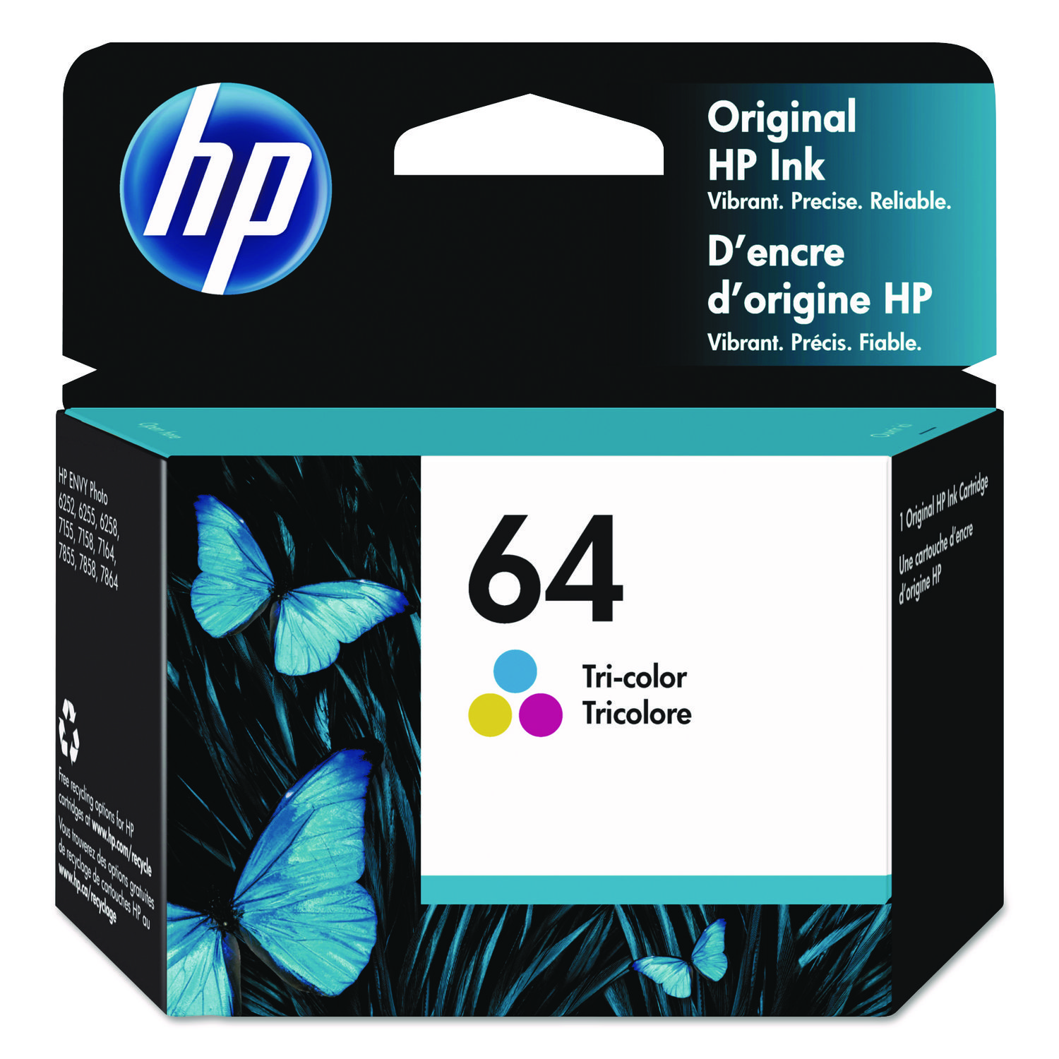 HP 64, Tri-Color Original Ink Cartridge