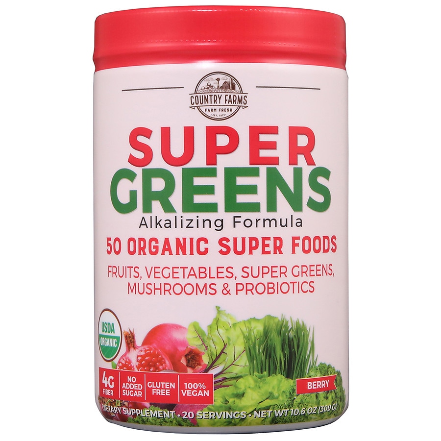 Country Farms Super Greens Powder, Berry, 10.6 Oz, 20 Servings