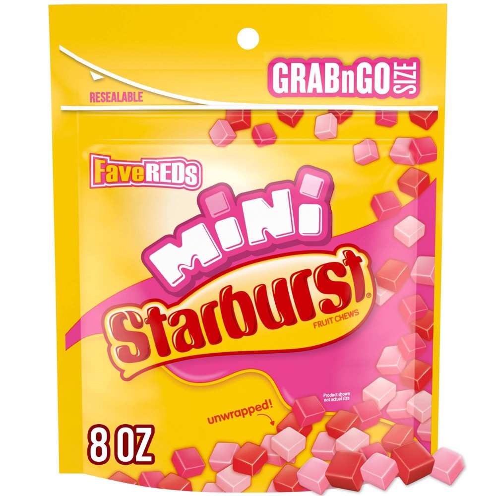 Starburst Fruit Chews, Fave Reds, Mini, Grabn Go Size 8 Oz