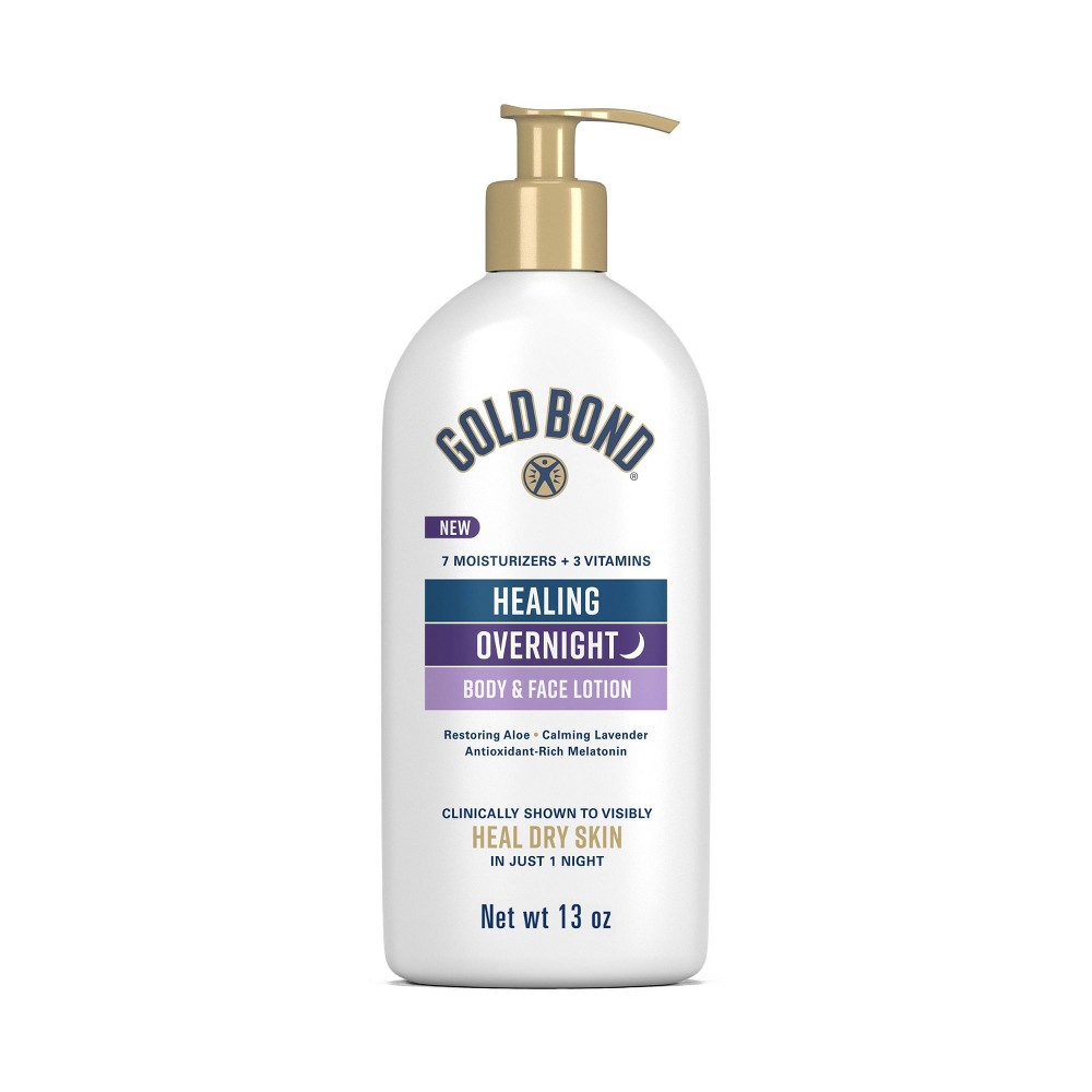 Gold Bond Healing Overnight Body & Face Lotion For Dry Skin With Hyaluronic Acid, Aloe & Melatonin - 13oz