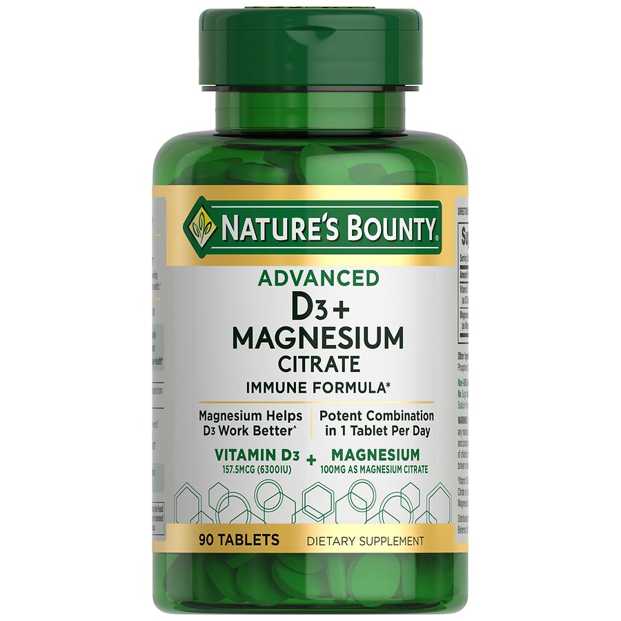 Nature's Bounty Advanced Vitamin D3 + Magnesium Citrate, Immune And Bone Supplement Tablets